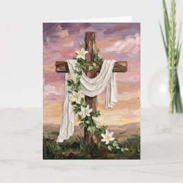 Tarjeta Festiva Inspiring Easter Cross White Lilies Oil Painting