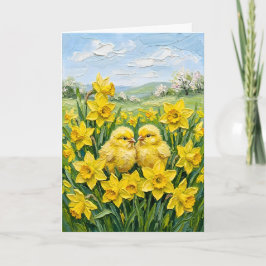 Tarjeta Festiva Inspiring Spring Baby Chicks Daffodils Easter Art