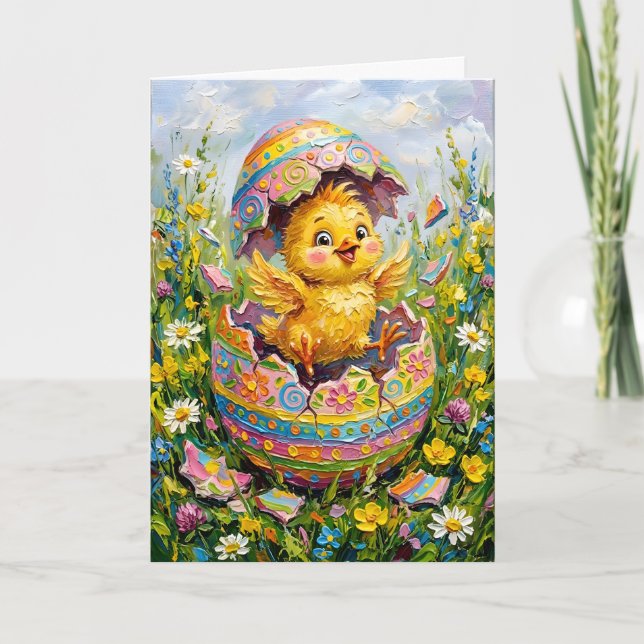 Tarjeta Festiva Inspiring Spring Hatching Chick Easter Egg (Anverso)