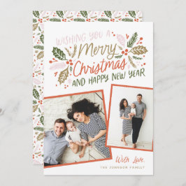 Tarjeta Festiva Instantánea inclinada de Holly de época rojo multi