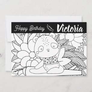 Tarjeta Festiva Instructor de yoga Panda Coloraje de flores de cum