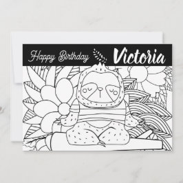Tarjeta Festiva Instructor de Yoga Perezoso Cumpleaños Floral Colo