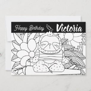 Tarjeta Festiva Instructor de Yoga Perezoso Cumpleaños Floral Colo