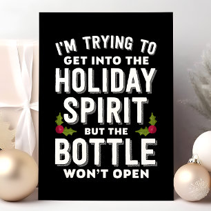 Tarjeta Festiva Intentando Entrar En El Espíritu Navideño Botella 