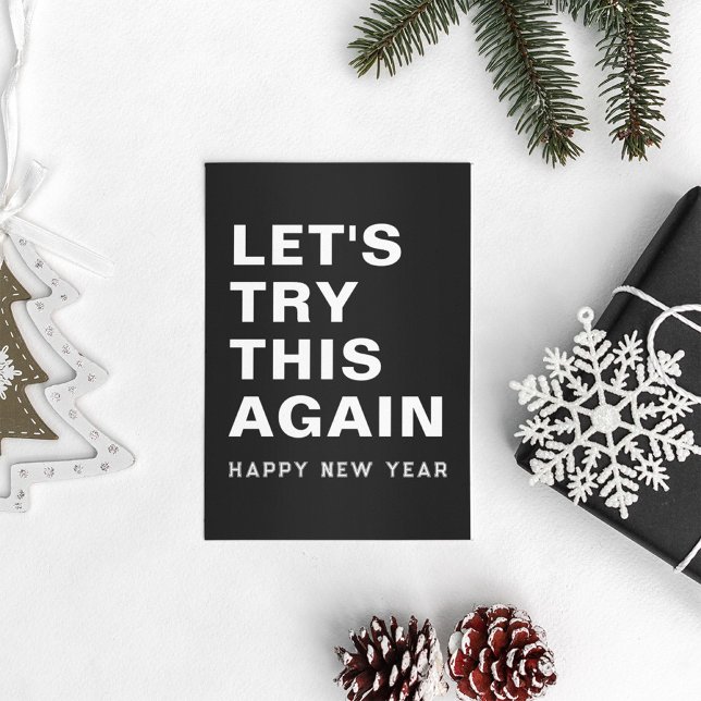 Tarjeta Festiva Intentemos esto de nuevo Feliz Año Nuevo Blanco Ne (Subido por el creador)