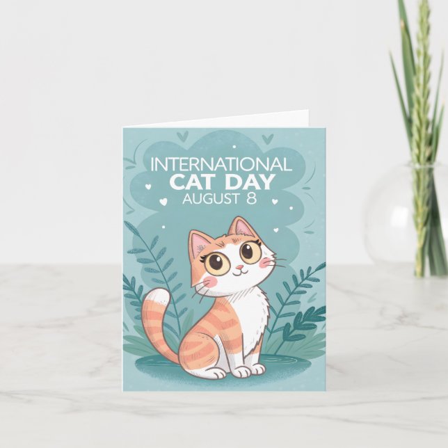 Tarjeta Festiva International Cat Day Cute Whimsical Cat Art (Anverso)