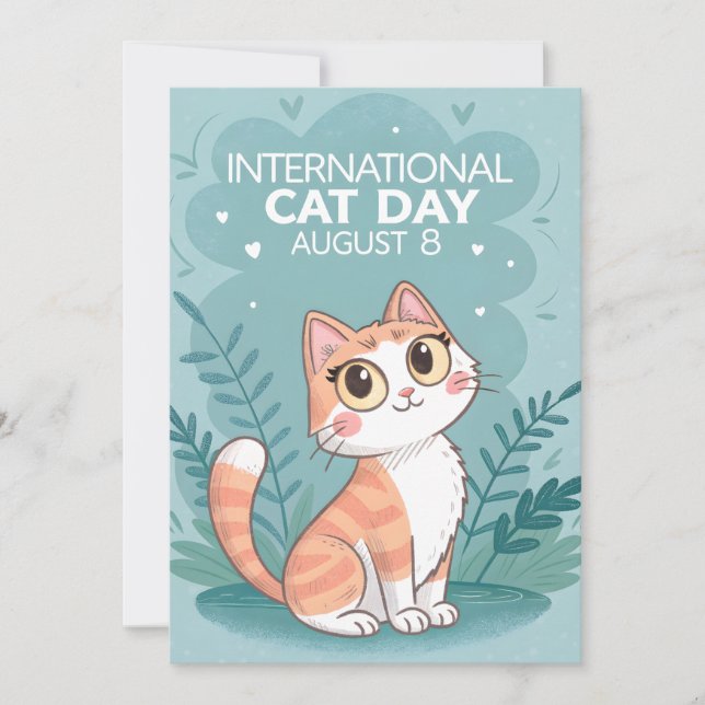 Tarjeta Festiva International Cat Day Cute Whimsical Cat Art (Anverso)