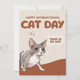 Tarjeta Festiva International Cat Day Sphynx Celebration Art