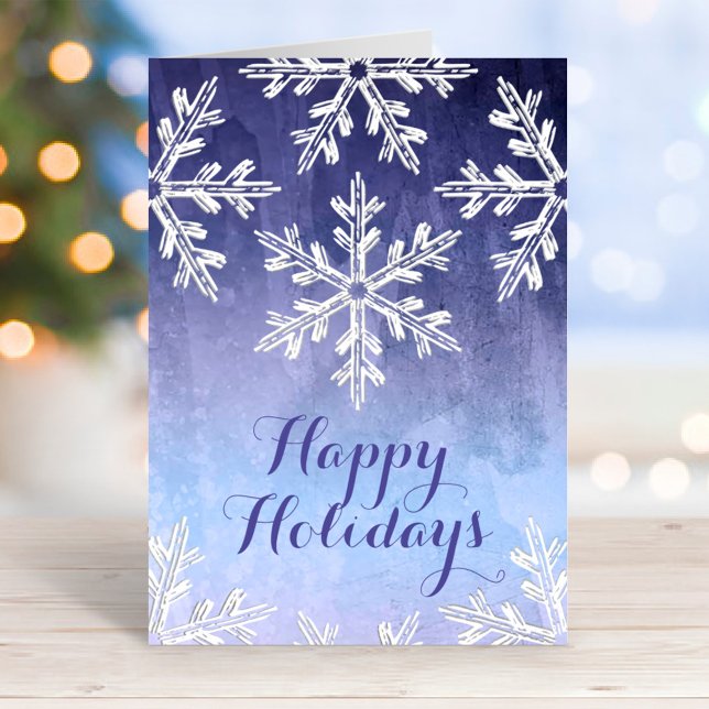 Tarjeta Festiva Invernadero Snowflake Blue Watercolor Business (Subido por el creador)