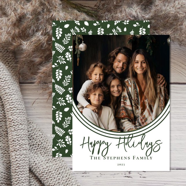 Tarjeta Festiva Invertido Arch Trendy Happy Holidays Photo (Simple and classy, modern photo trendy script text "Happy Holidays" design with inverted arch.)