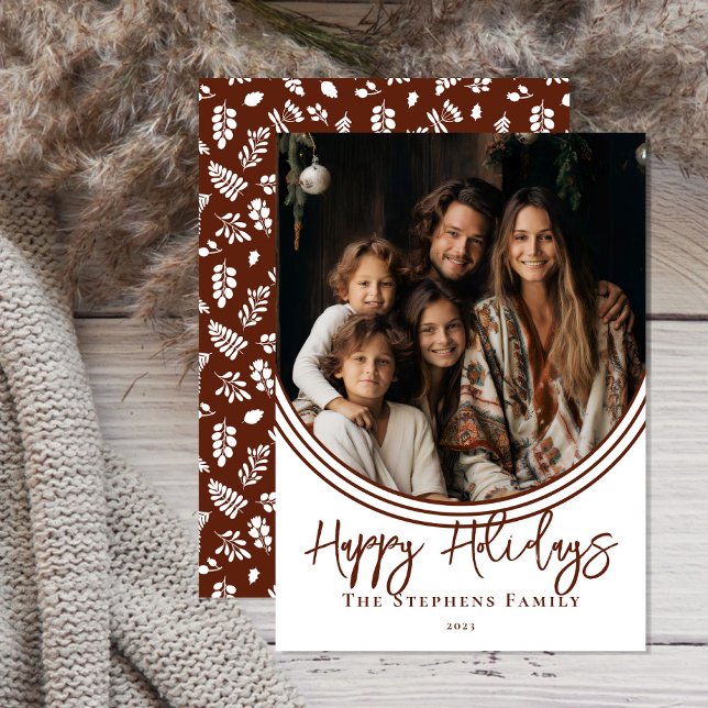 Tarjeta Festiva Invertido Arch Trendy Happy Holidays Photo (Simple and classy, modern photo trendy script text "Happy Holidays" design with inverted arch.)