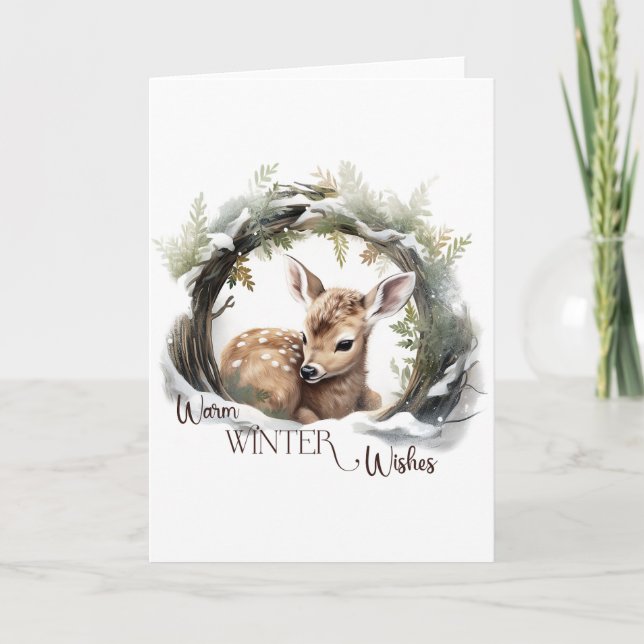 Tarjeta Festiva Invierno cálido desea que el Deer Holiday BLANK (Anverso)