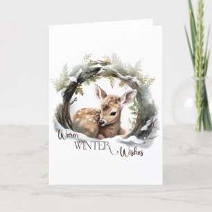 Tarjeta Festiva Invierno cálido desea que el Deer Holiday BLANK