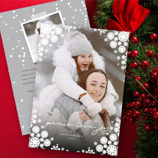 Tarjeta Festiva Invierno Copos de Nieve Enfrentados Felices Fiesta
