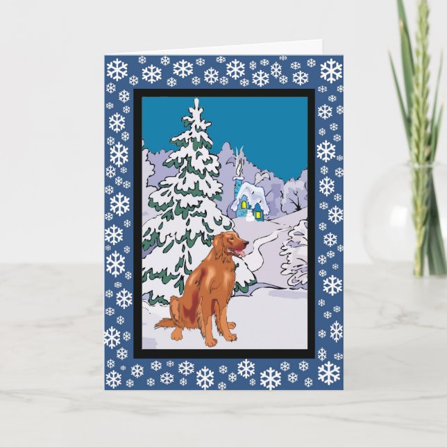 Tarjeta Festiva Invierno de Irish Setter Nevado (Anverso)