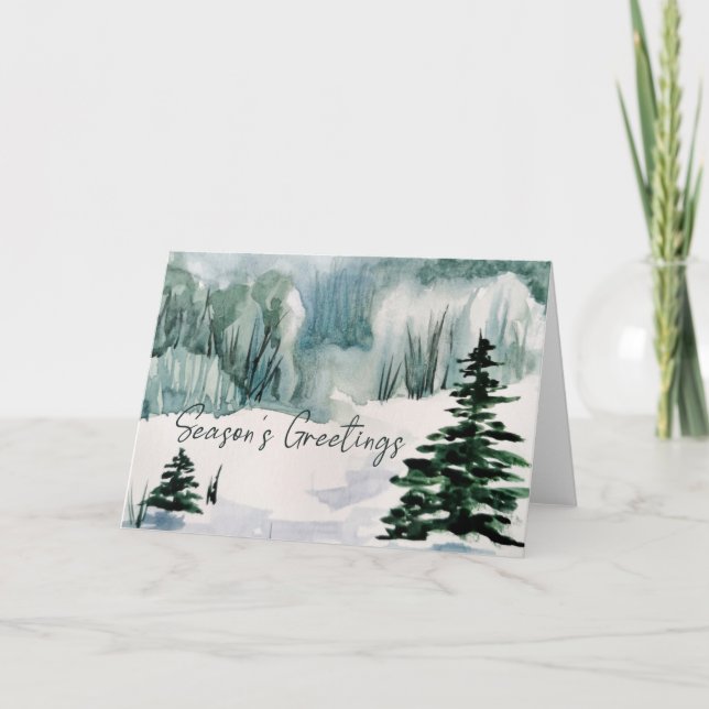 Tarjeta Festiva Invierno de la temporada de acuarela doblado (Anverso)