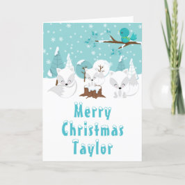 Tarjeta Festiva Invierno de los zorros árticos Maravillosos Feliz