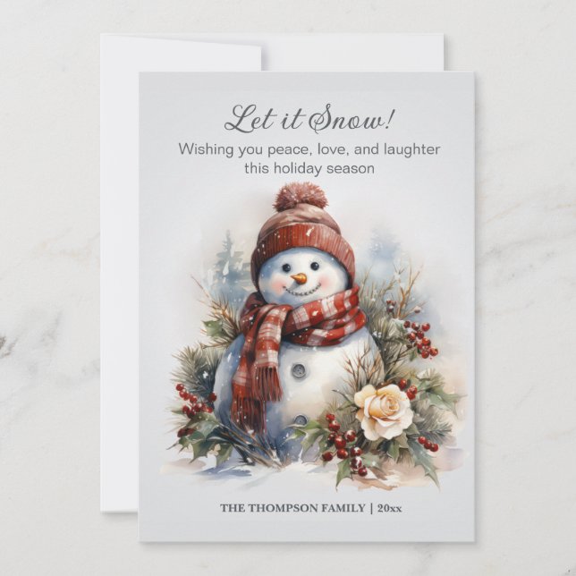 Tarjeta Festiva Invierno de snowman de época festivo (Anverso)