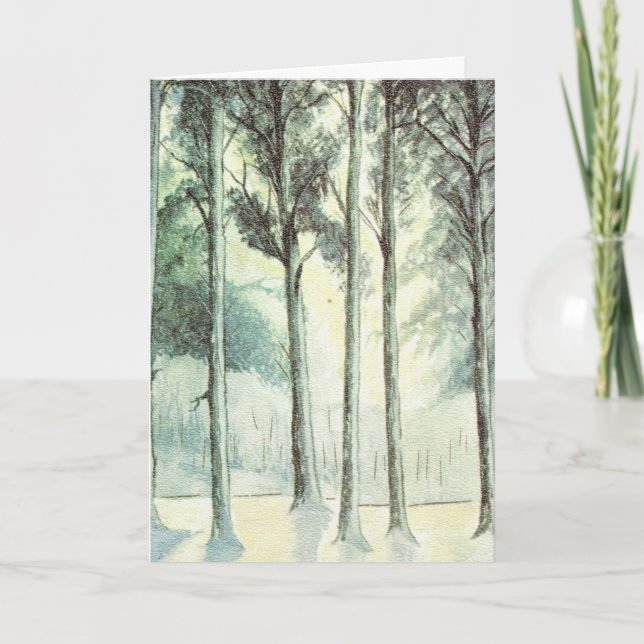 Tarjeta Festiva Invierno del vintage, bosque helado (Anverso)