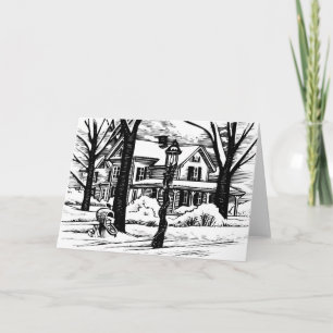 Tarjeta Festiva invierno en casa
