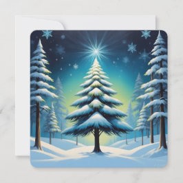 Tarjeta Festiva Invierno en el bosque con nieve y estrella brillan