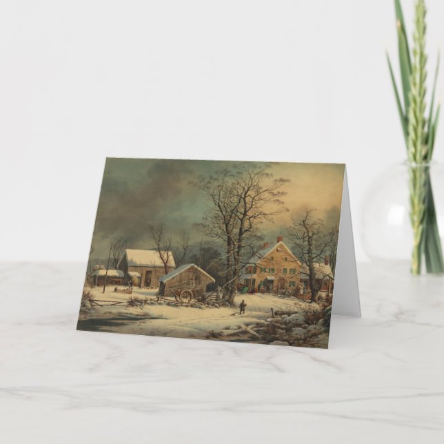 Tarjeta Festiva Invierno En El País: Una Mañana Fría (Anverso)