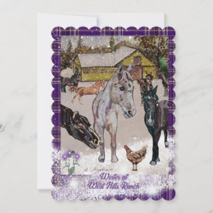 Tarjeta Festiva invierno en el rancho de las colinas occidentales