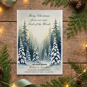 Tarjeta Festiva Invierno en el rincón rústico del bosque
