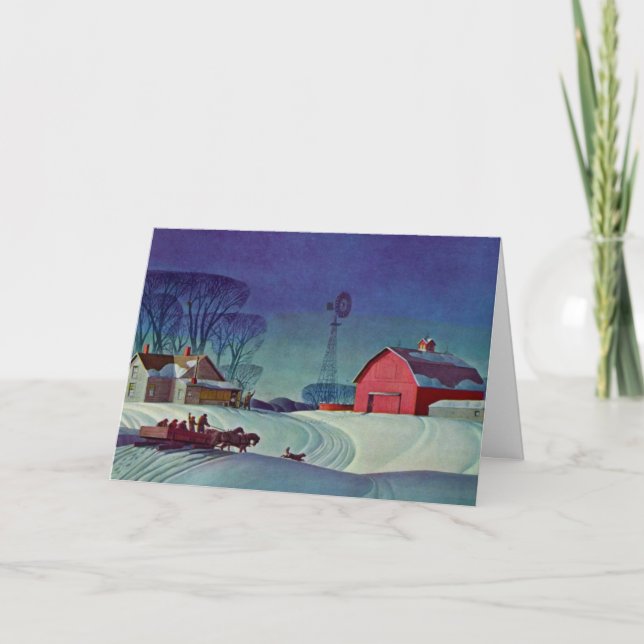 Tarjeta Festiva Invierno En La Granja (Anverso)
