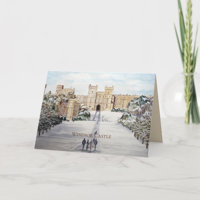 Tarjeta Festiva Invierno en la pintura panorámica del Castillo de  (Anverso)