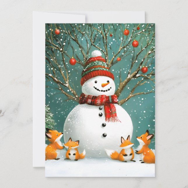 Tarjeta Festiva Invierno escarpado Snowman Fox Wonderland (Anverso)