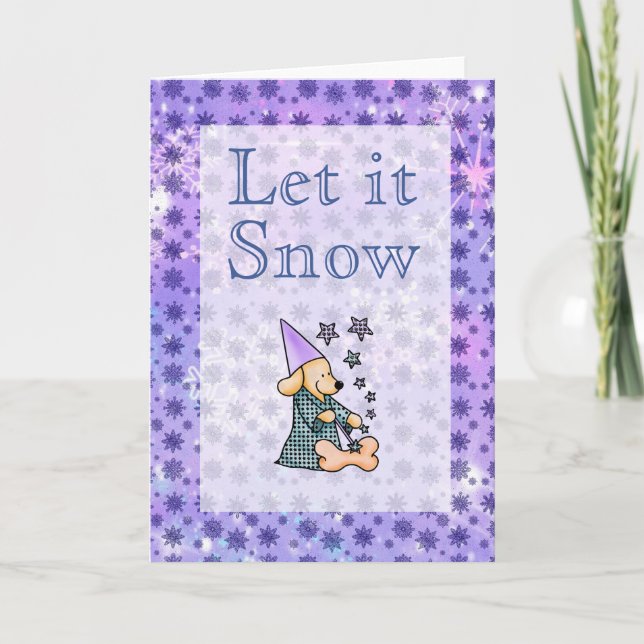 Tarjeta Festiva Invierno lindo Copos de nieve Perro Bebé Azul (Anverso)