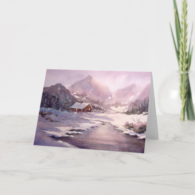 Tarjeta Festiva INVIERNO LOG CABIN de SHARON SHARPE (Anverso)