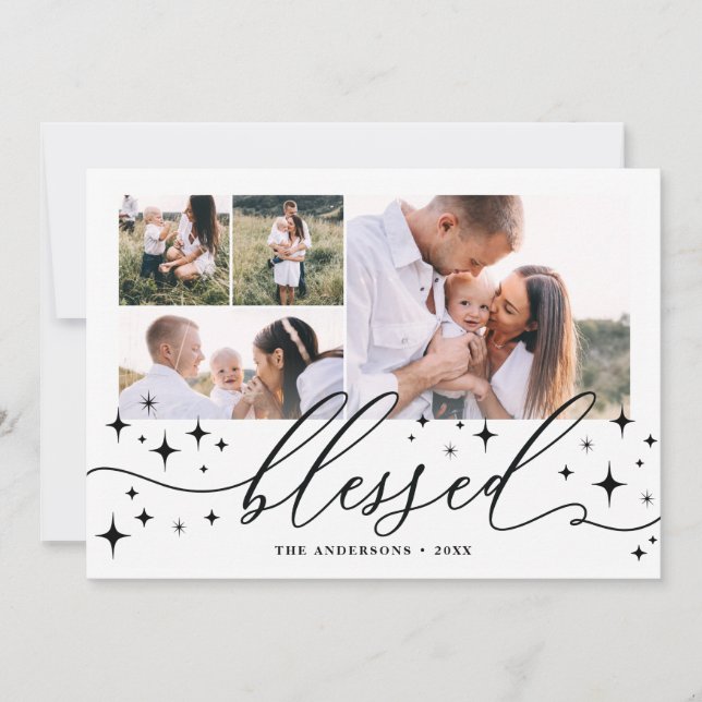 Tarjeta Festiva Invierno multifoto elegante estrella (Anverso)