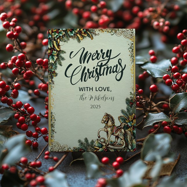 Tarjeta Festiva Invierno nostálgico de caballo rocoso (Subido por el creador)