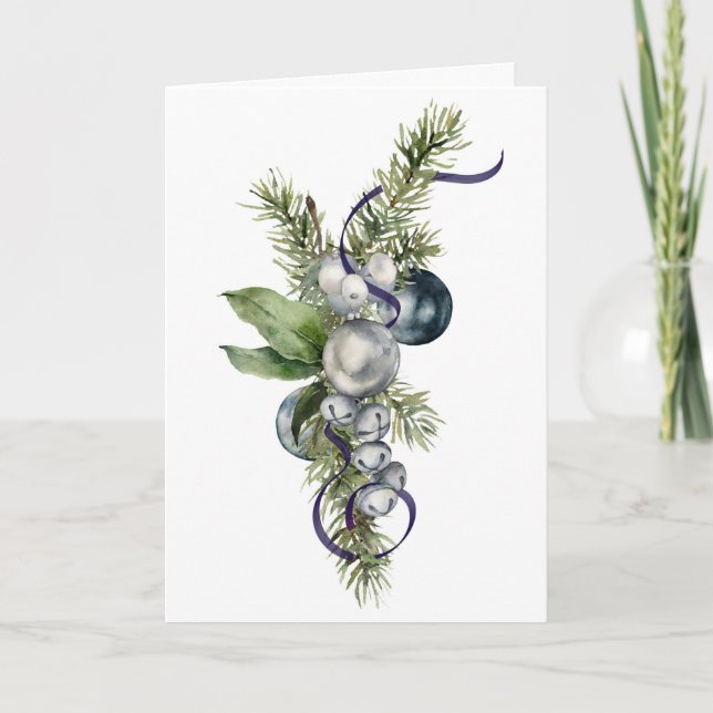 Tarjeta Festiva Invierno plateado y azul (Anverso)