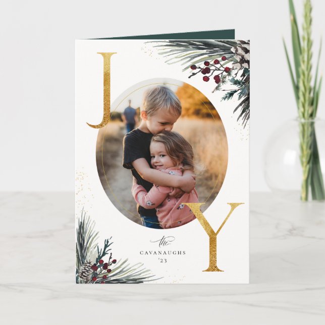 Tarjeta Festiva Invierno Rústico: la Alegría Dorada 5. Foto (Anverso)