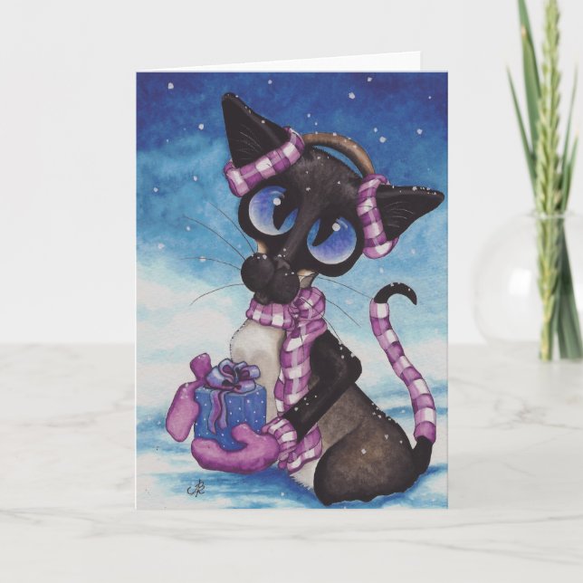 Tarjeta Festiva Invierno siamés (Anverso)
