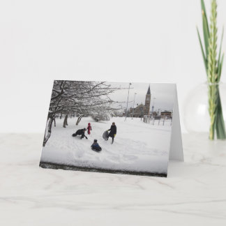 Tarjeta Festiva Invierno Sledding Jersey City