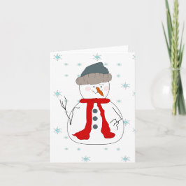 Tarjeta Festiva Invierno Snowman nevando arte suntuoso primitivo