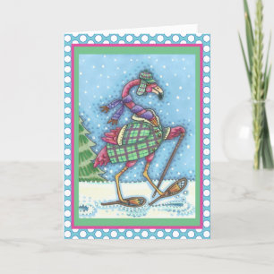 Tarjeta Festiva INVIERNO SNOWSHOES PINK FLAMINGO GREETING CARD Ver
