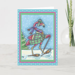 Tarjeta Festiva INVIERNO SNOWSHOES PINK FLAMINGO GREETING CARD Ver
