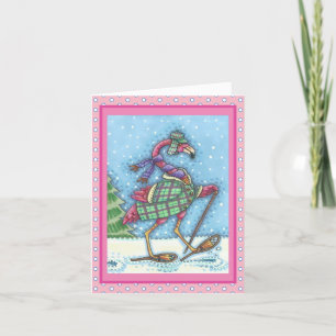 Tarjeta Festiva INVIERNO SNOWSHOES PINK FLAMINGO GREETING CARD Ver