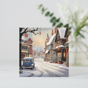 Tarjeta Festiva Invierno Vintage en Ciudad