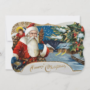 Tarjeta Festiva Invierno vintage Santa
