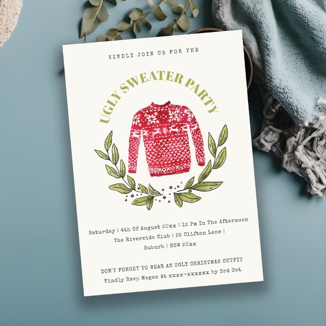 Tarjeta Festiva Invitan a Fiesta de Navidades suéteres rojos y roj (Subido por el creador)