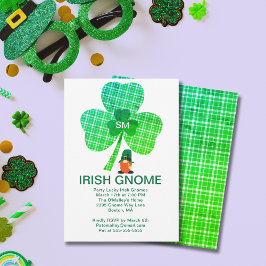 Tarjeta Festiva Invitan a gnome Monogram Shamrock St Patricks