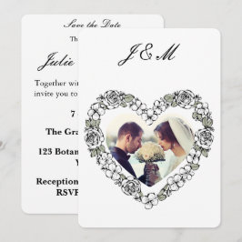 Tarjeta Festiva Invitation de mariage photo noir et blanc coeur 