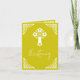 Tarjeta Festiva Invitation Floral Cross Christening Yellow