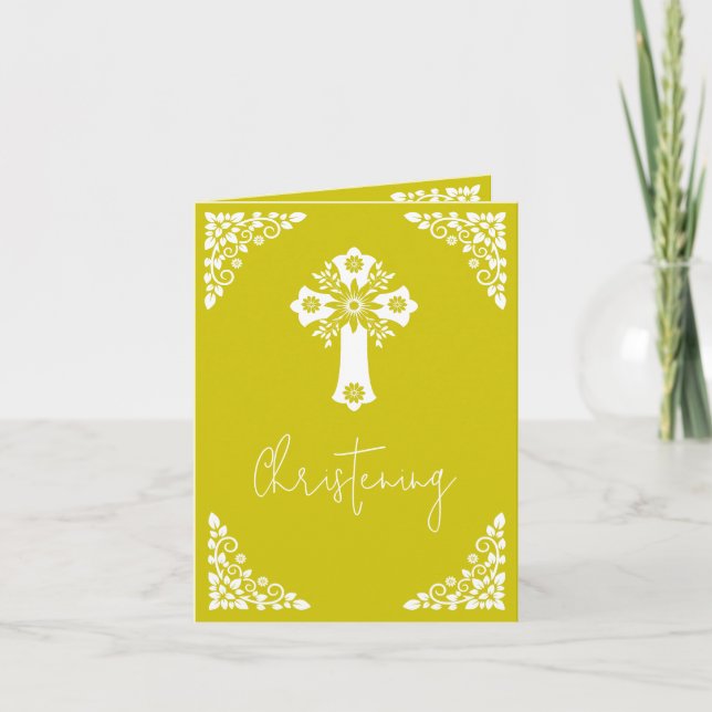 Tarjeta Festiva Invitation Floral Cross Christening Yellow (Anverso)